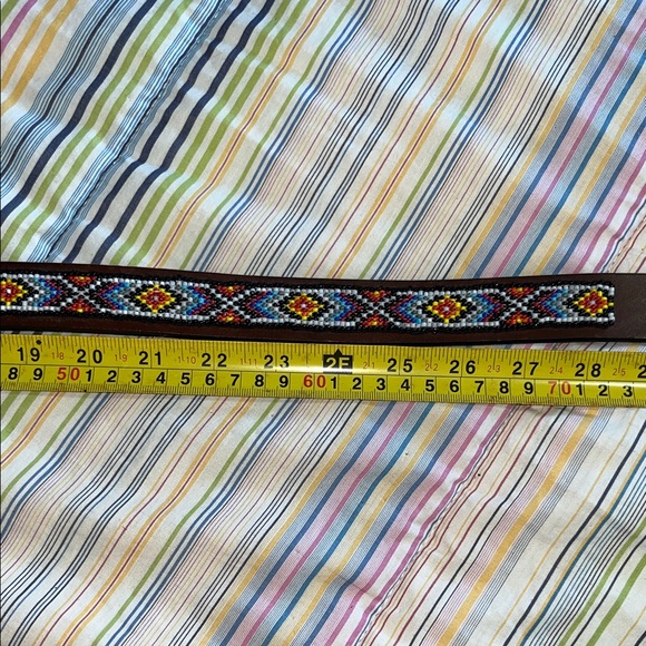Brown Leather Geometric‎ Southwestern Beaded  Belt M - Picture 5 of 11